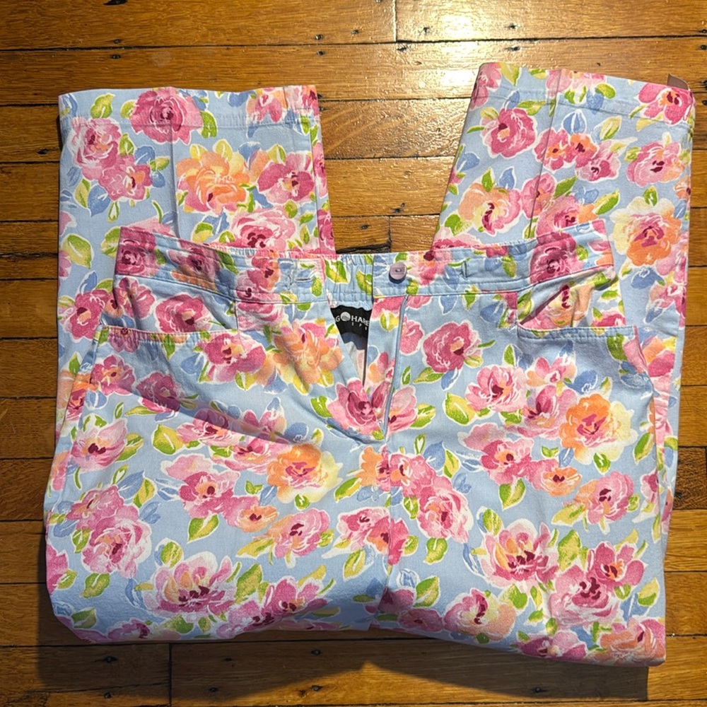 Pink & Blue Floral Sag Harbor Capris, women's SZ 12